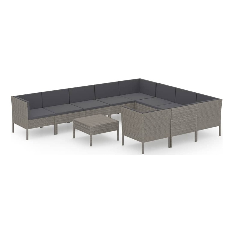 vidaXL 11 Piece Steel Large Garden Lounge Set in Gray