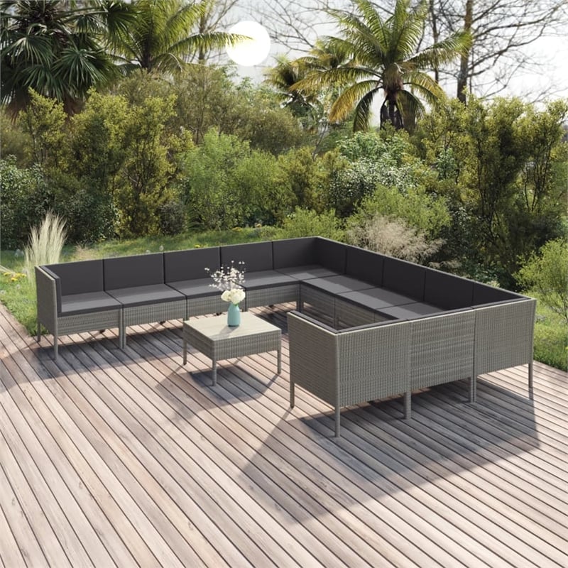 vidaXL 12 Piece Poly Rattan Small Garden Lounge Set in Gray