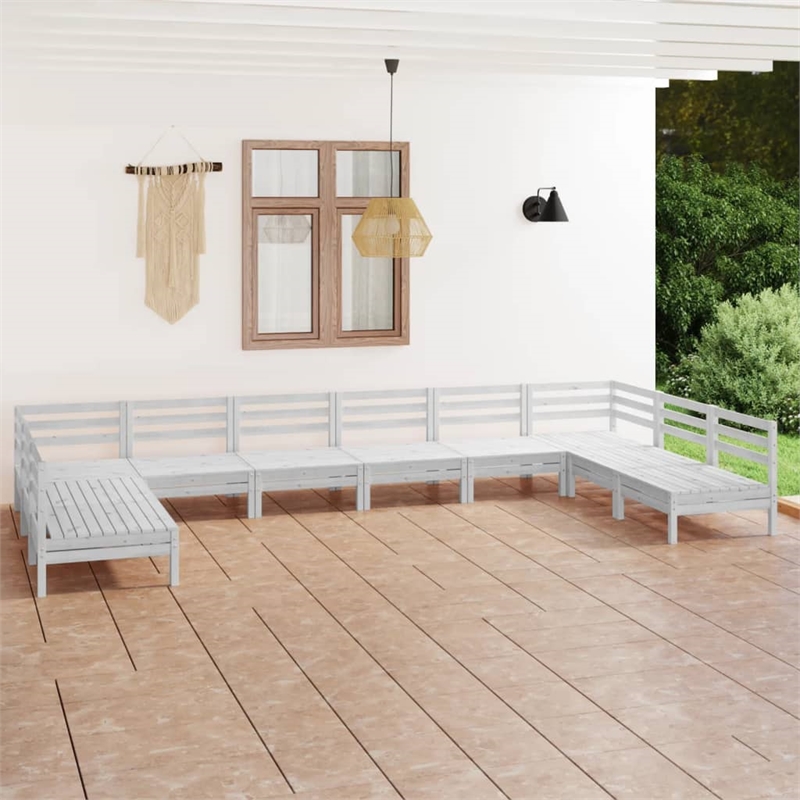 vidaXL 10 Piece Wood Garden Lounge Set in White