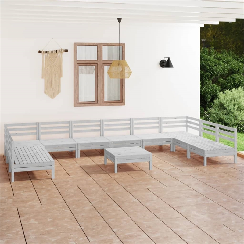 vidaXL 11 Piece Wood Medium Garden Lounge Set in White