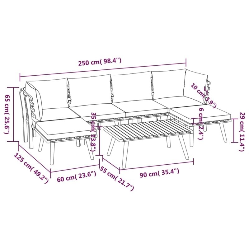 vidaXL 7 Piece Solid Acacia Wood Large Garden Lounge Set in White/Gray