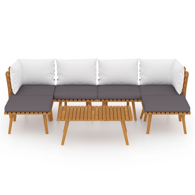 vidaXL 7 Piece Solid Acacia Wood Large Garden Lounge Set in White/Gray