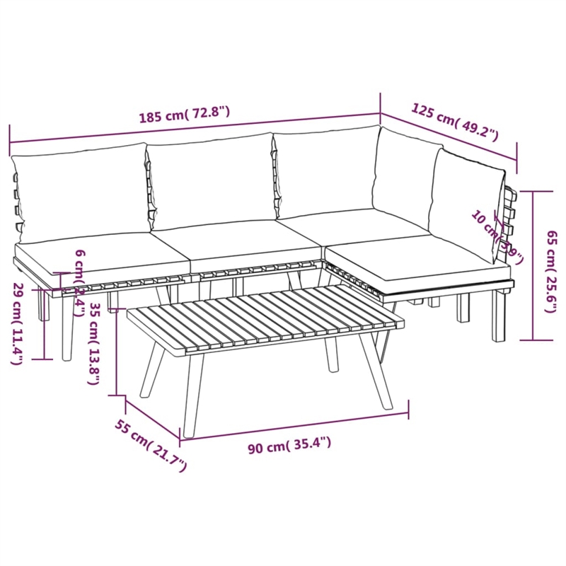 vidaXL 5 Piece Solid Acacia Wood Small Garden Lounge Set in White/Gray