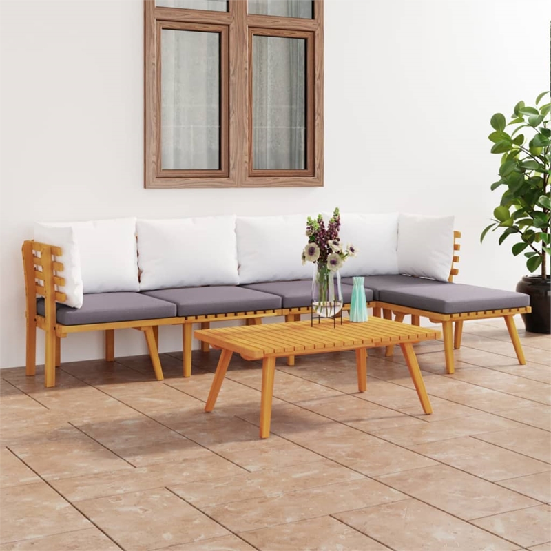vidaXL 6 Piece Solid Acacia Wood Garden Lounge Set in White/Gray