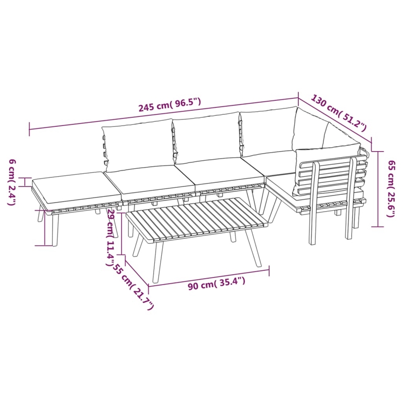 vidaXL 6 Piece Solid Acacia Wood Garden Lounge Set in White/Gray
