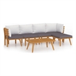 vidaXL 6 Piece Solid Acacia Wood Garden Lounge Set in White/Gray