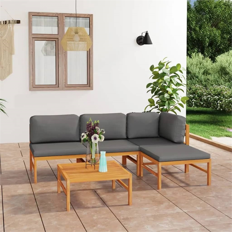 vidaXL 5 Piece Wood Garden Lounge Set in Gray/Natural