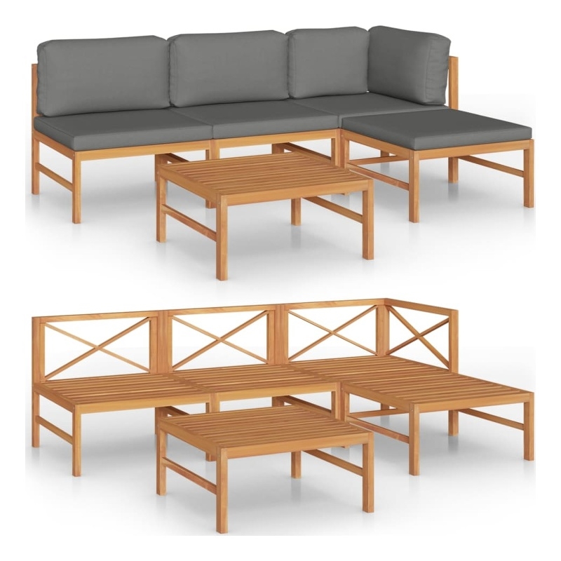 vidaXL 5 Piece Wood Garden Lounge Set in Gray/Natural