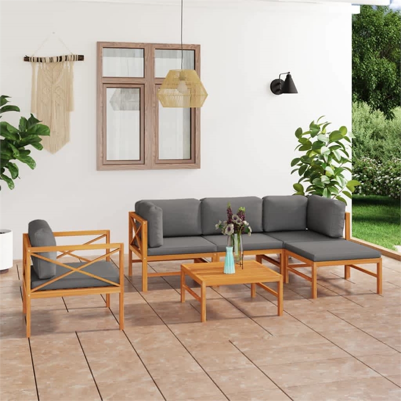 vidaXL 6 Piece Wood Medium Garden Lounge Set in Gray