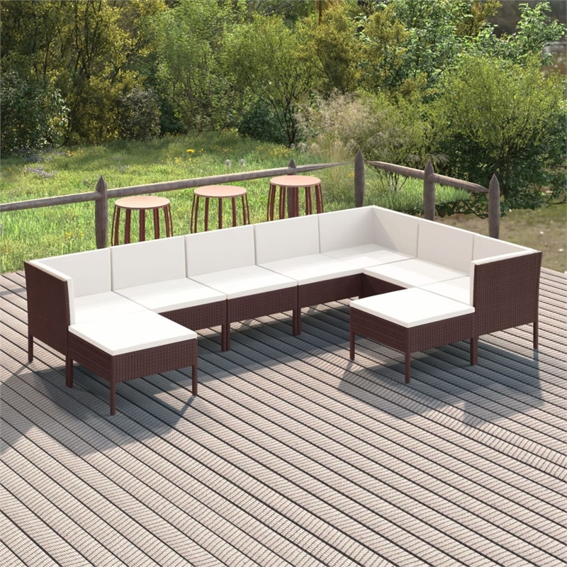 vidaXL 9 Piece Steel Garden Lounge Set in White/Brown/Cream