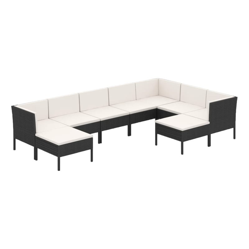 vidaXL 9 Piece Steel Garden Lounge Set in Black/White/Cream