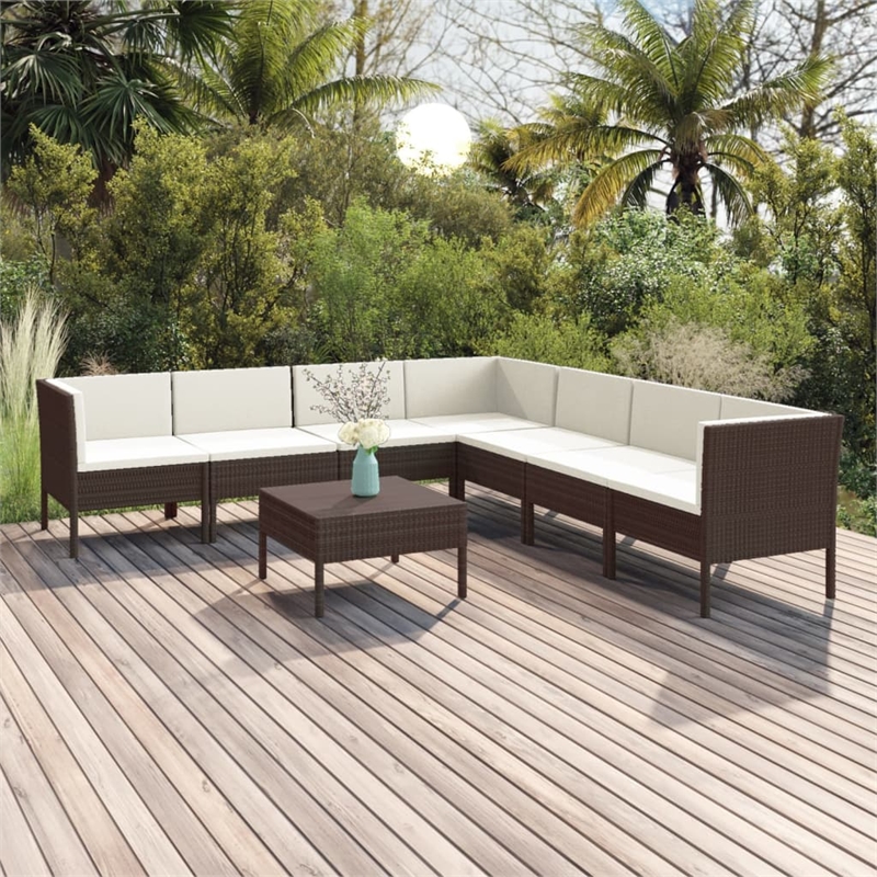 vidaXL 8 Piece Steel Garden Lounge Set in White/Brown/Cream