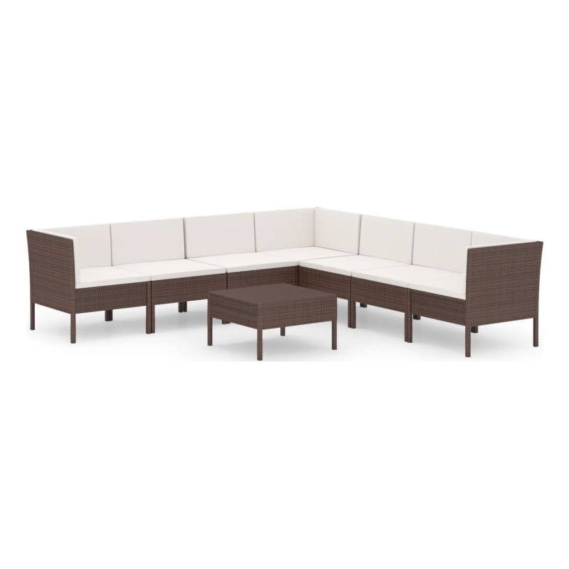 vidaXL 8 Piece Steel Garden Lounge Set in White/Brown/Cream