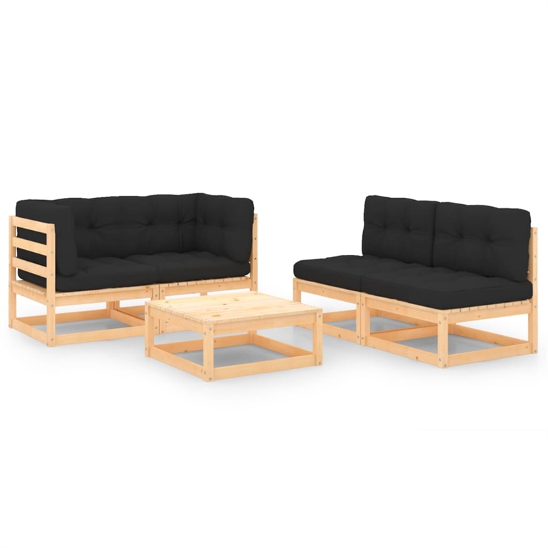 vidaXL 5 Piece Wood Garden Lounge Set in Anthracite/Natural