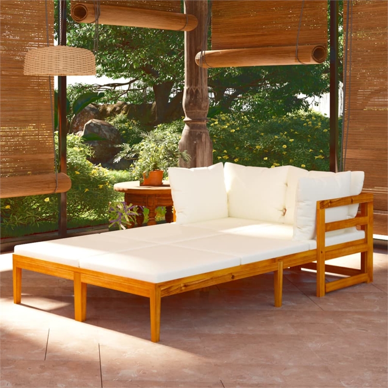 vidaXL Solid Acacia Wood Furniture Set in White/Cream