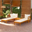 vidaXL 3 Piece Solid Acacia Wood Garden Lounge Set in White/Cream