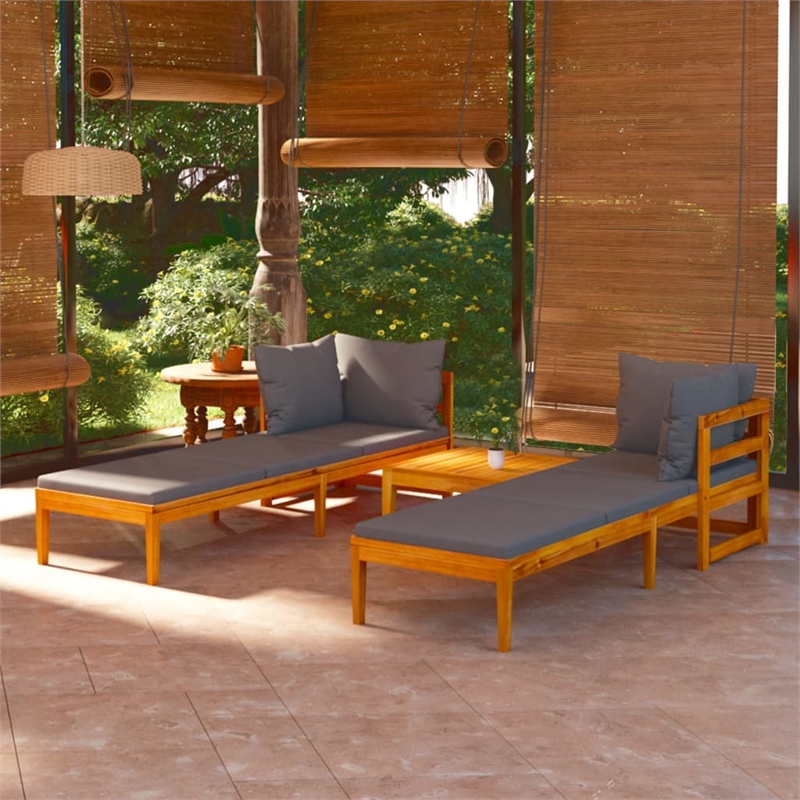 vidaXL 3 Piece Solid Acacia Wood Garden Lounge Set in Gray