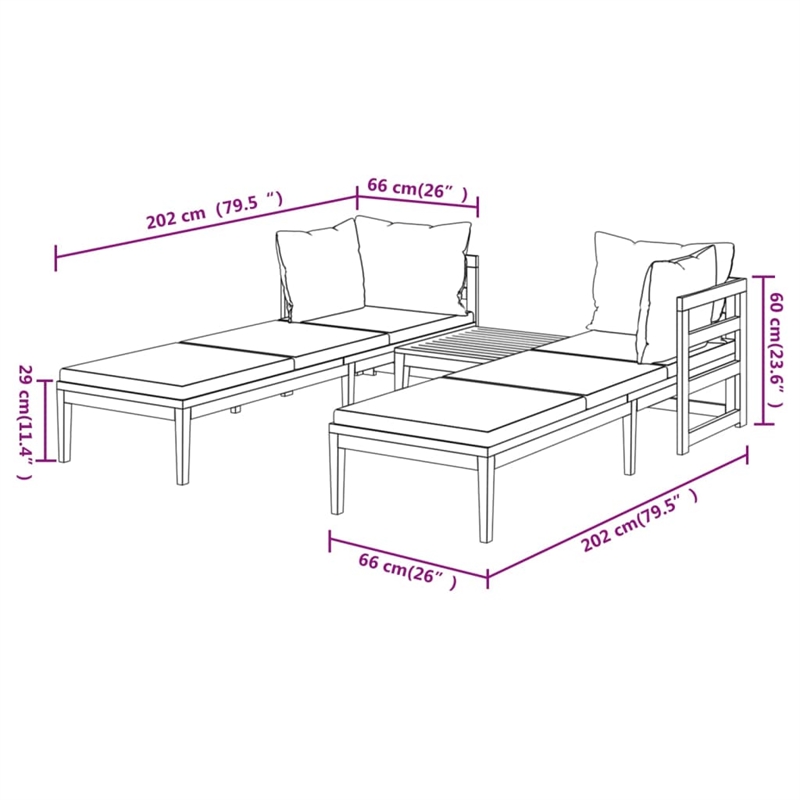 vidaXL 3 Piece Solid Acacia Wood Garden Lounge Set in Gray