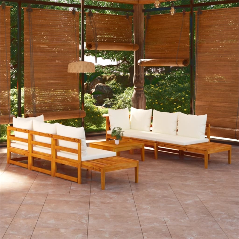 vidaXL 5 Piece Solid Acacia Wood Large Garden Lounge Set in White/Brown/Cream