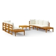 vidaXL 5 Piece Solid Acacia Wood Large Garden Lounge Set in White/Brown/Cream