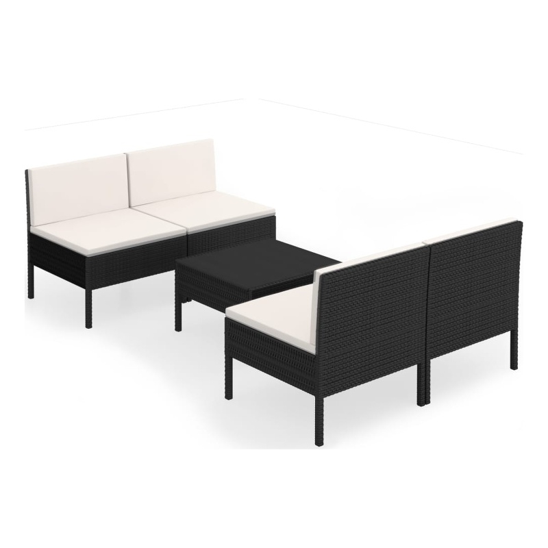 vidaXL 5 Piece Steel Garden Lounge Set in Black/White/Cream