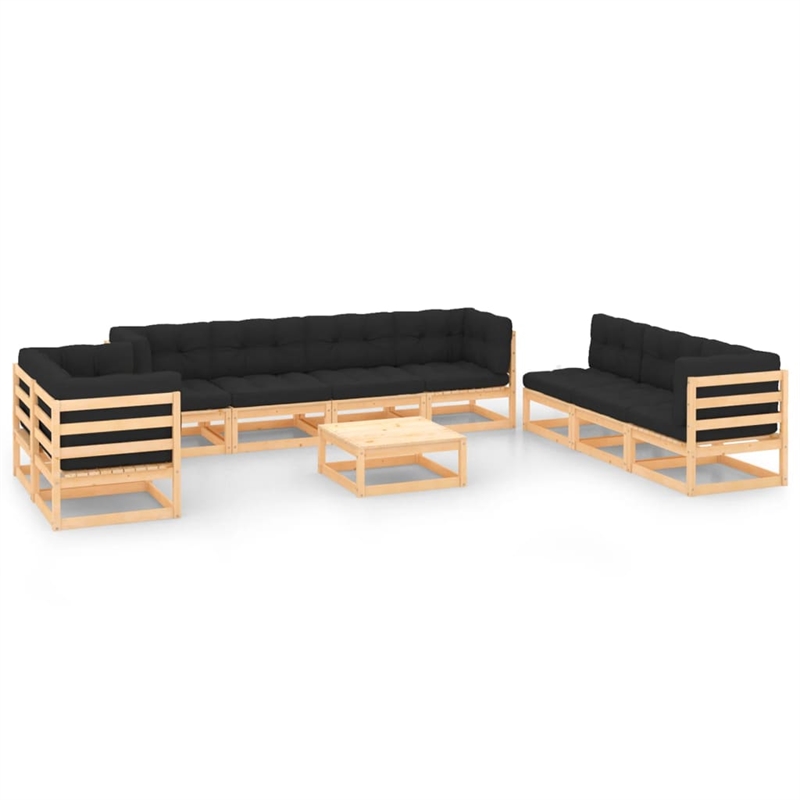 vidaXL 10 Piece Wood Medium Garden Lounge Set in Anthracite