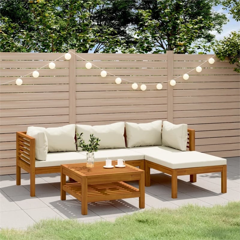 vidaXL 5 Piece Solid Acacia Wood Medium Garden Lounge Set in Cream