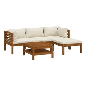 vidaXL 5 Piece Solid Acacia Wood Medium Garden Lounge Set in Cream