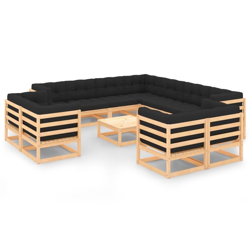 vidaXL 12 Piece Wood Small Garden Lounge Set in Anthracite