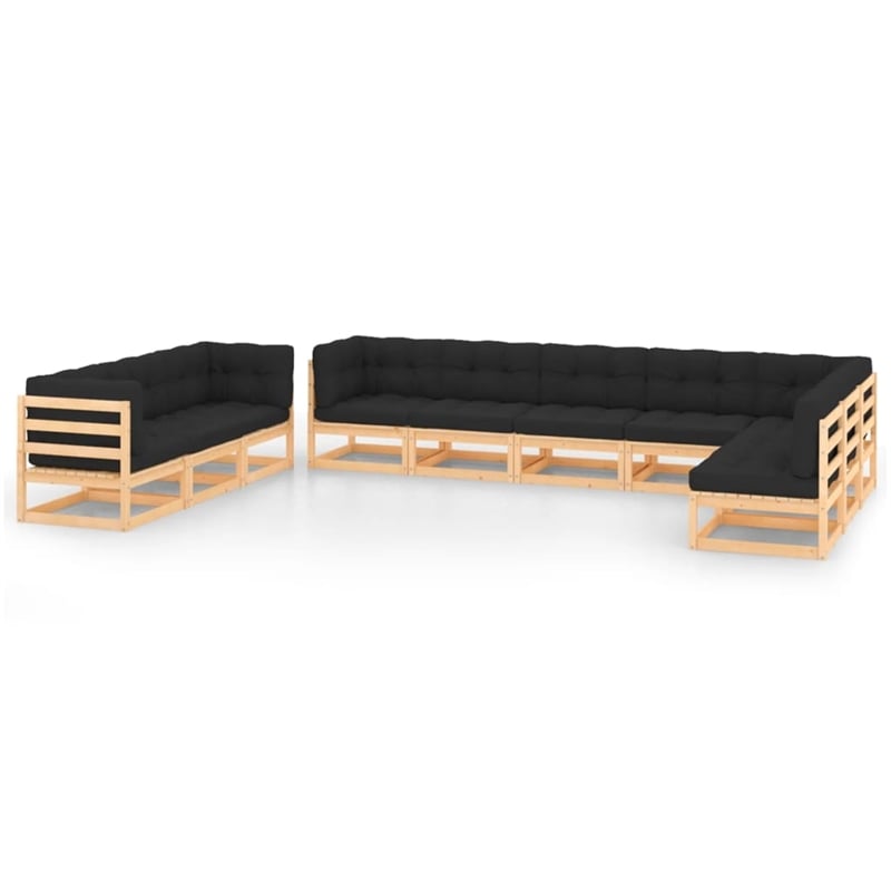 vidaXL 10 Piece Wood Garden Lounge Set in Anthracite/Natural