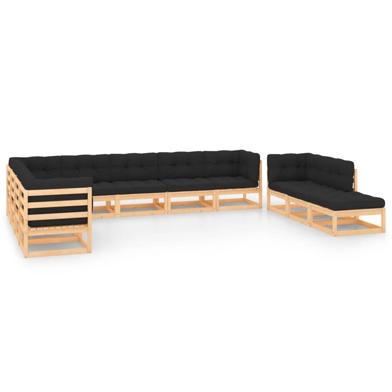 vidaXL 11 Piece Wood Small Garden Lounge Set in Anthracite