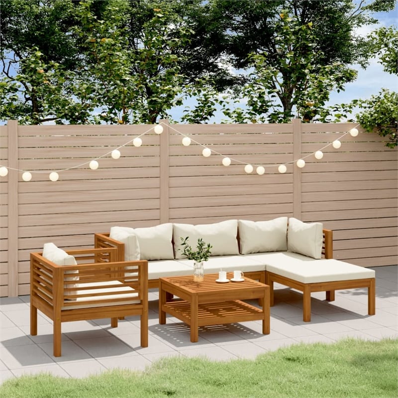 vidaXL 6 Piece Solid Acacia Wood Garden Lounge Set in Cream