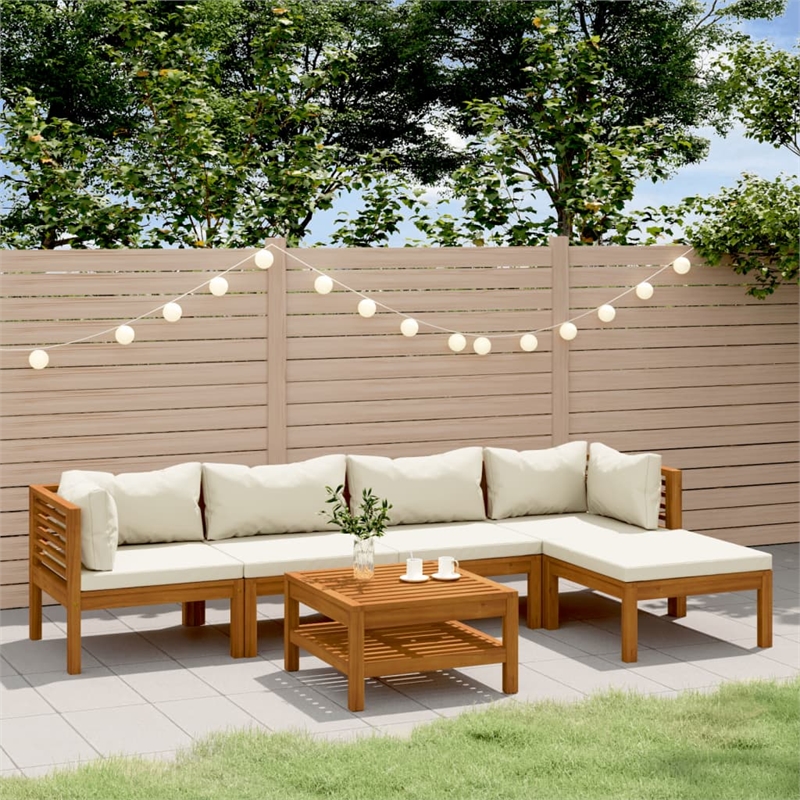 vidaXL 6 Piece Solid Acacia Wood Garden Lounge Set in Cream