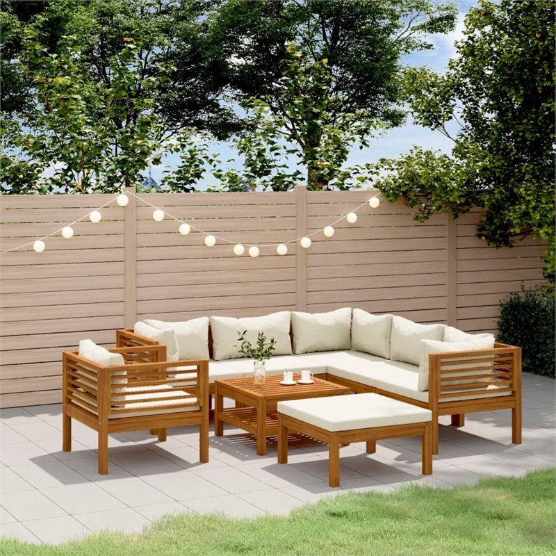 vidaXL Solid Acacia Wood Large Garden Lounge Set in Cream