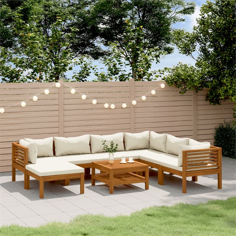 vidaXL 8 Piece Solid Acacia Wood Garden Lounge Set in Cream/Natural