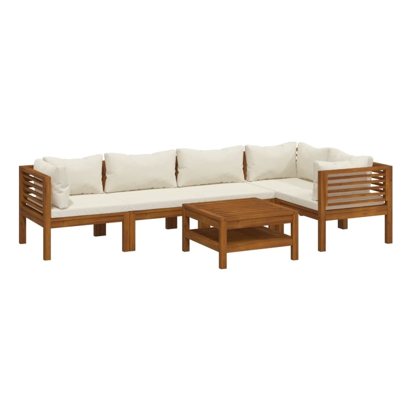vidaXL 6 Piece Solid Acacia Wood Garden Lounge Set in Cream
