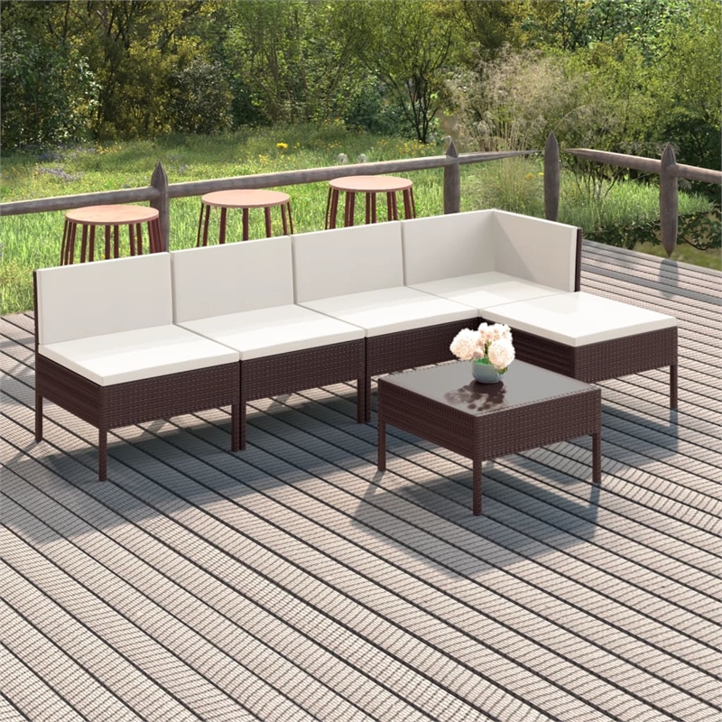 vidaXL 6 Piece Poly Rattan Small Garden Lounge Set in White/Brown/Cream