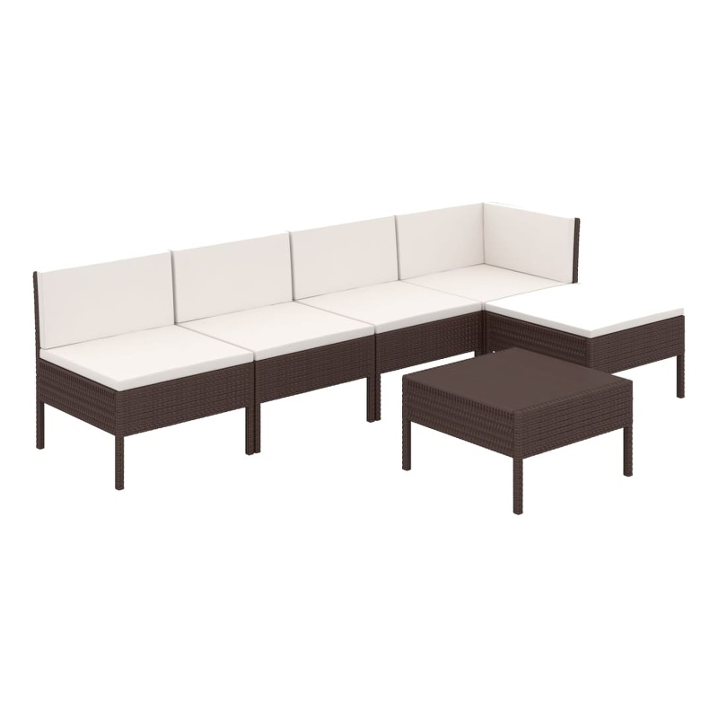 vidaXL 6 Piece Poly Rattan Small Garden Lounge Set in White/Brown/Cream