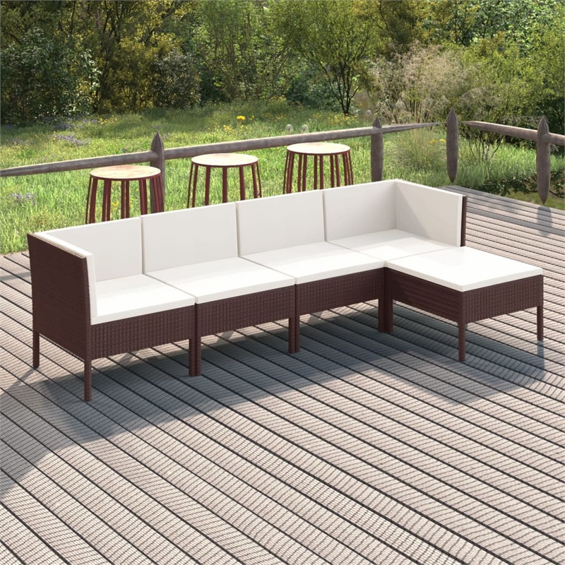 vidaXL 5 Piece Garden Lounge Set in White/Brown/Cream