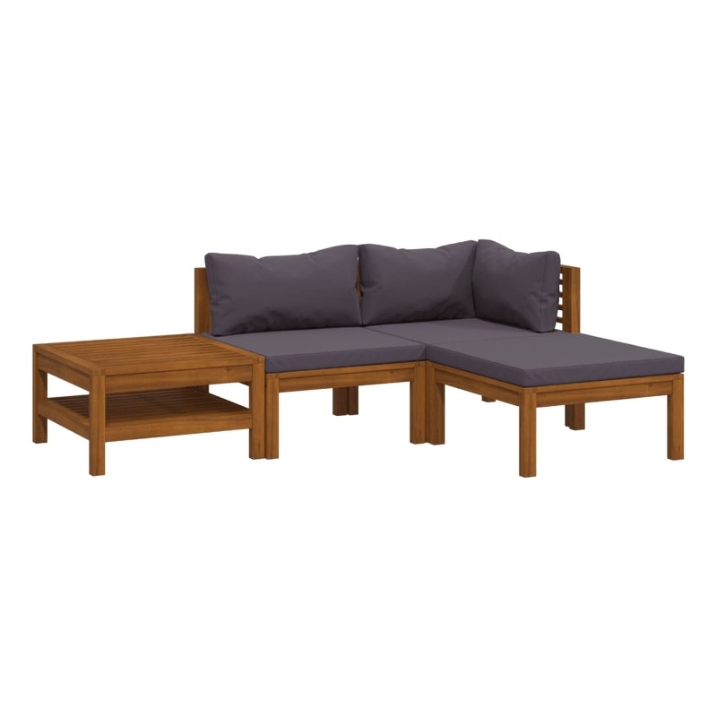 vidaXL 4 Piece Solid Acacia Wood Lounge Set in Gray/Natural