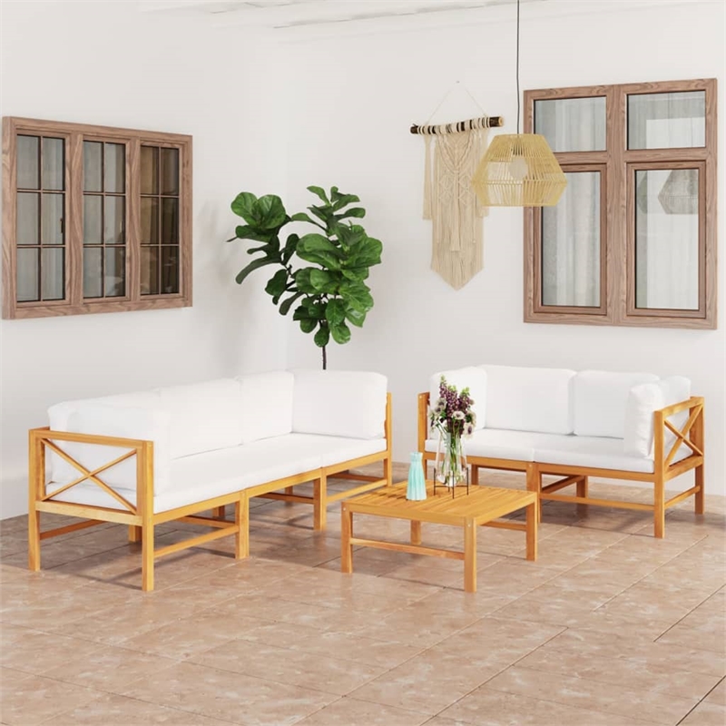 vidaXL 6 Piece Wood Medium Garden Lounge Set in Cream