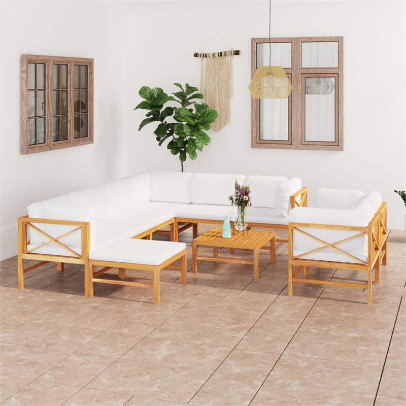 vidaXL 10 Piece Wood Garden Lounge Set in Cream/Natural