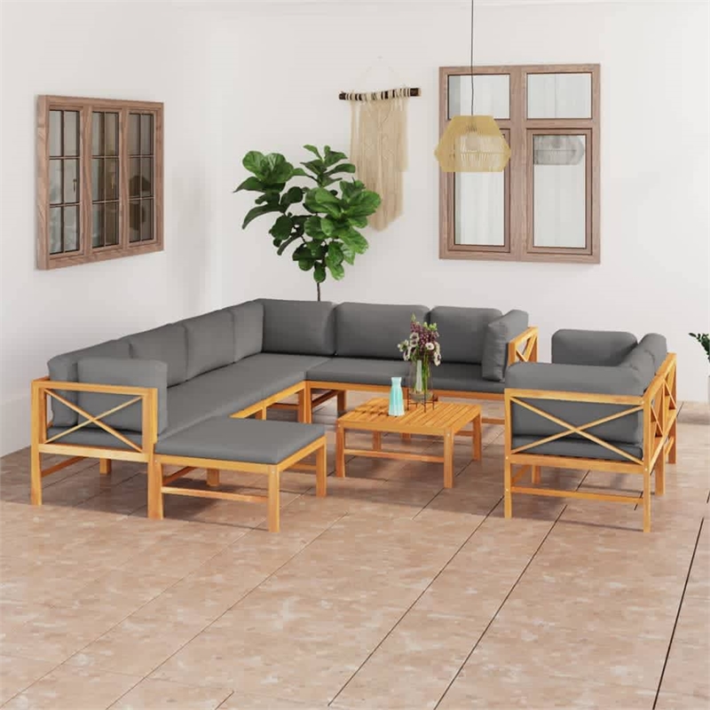vidaXL 10 Piece Wood Garden Lounge Set in Gray