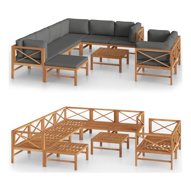 vidaXL 10 Piece Wood Garden Lounge Set in Gray