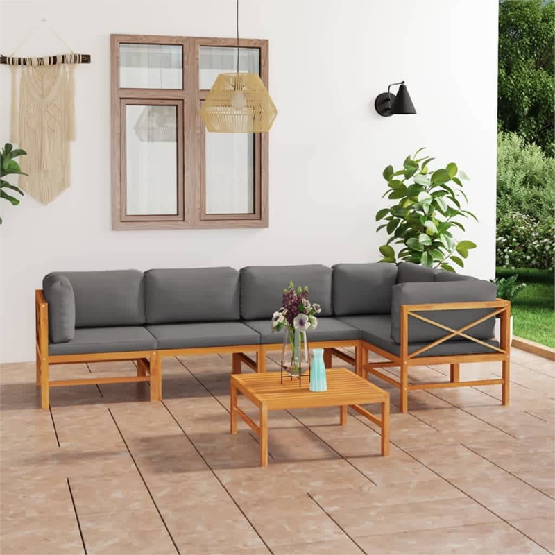vidaXL 6 Piece Wood Medium Garden Lounge Set in Gray
