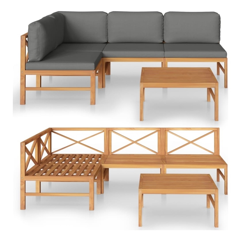 vidaXL 5 Piece Wood Medium Garden Lounge Set in Gray