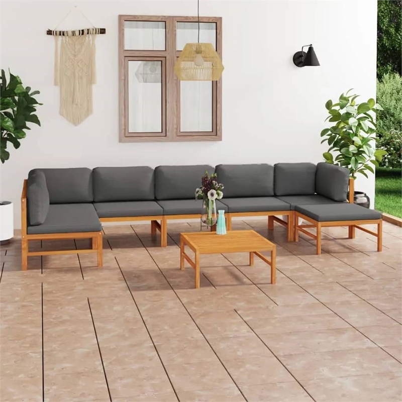 vidaXL 8 Piece Wood Small Garden Lounge Set in Gray