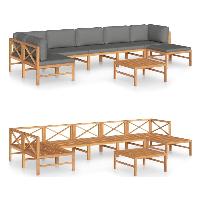 vidaXL 8 Piece Wood Small Garden Lounge Set in Gray