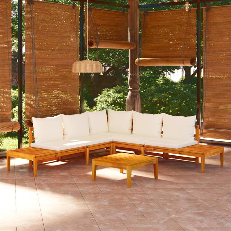 vidaXL 4 Piece Solid Acacia Wood Medium Garden Lounge Set in White/Cream