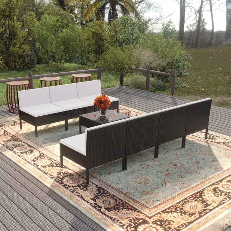 vidaXL 8 Piece Steel Garden Lounge Set in Black/White/Cream